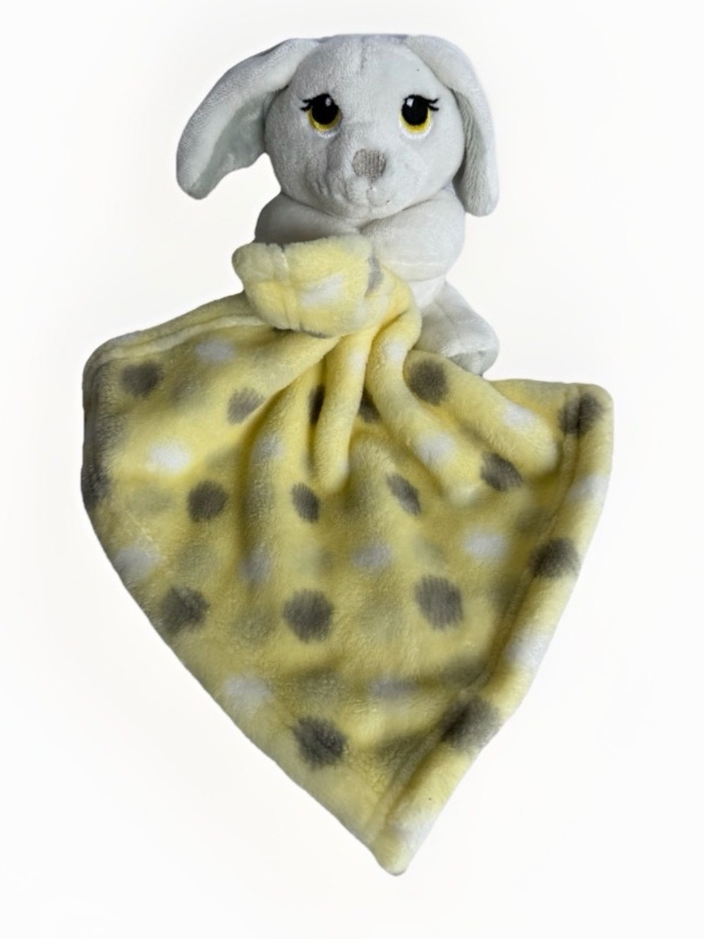 Little Beginnings Puppy Dog Plush Lovey Security Blanket Yellow White Polka Dot